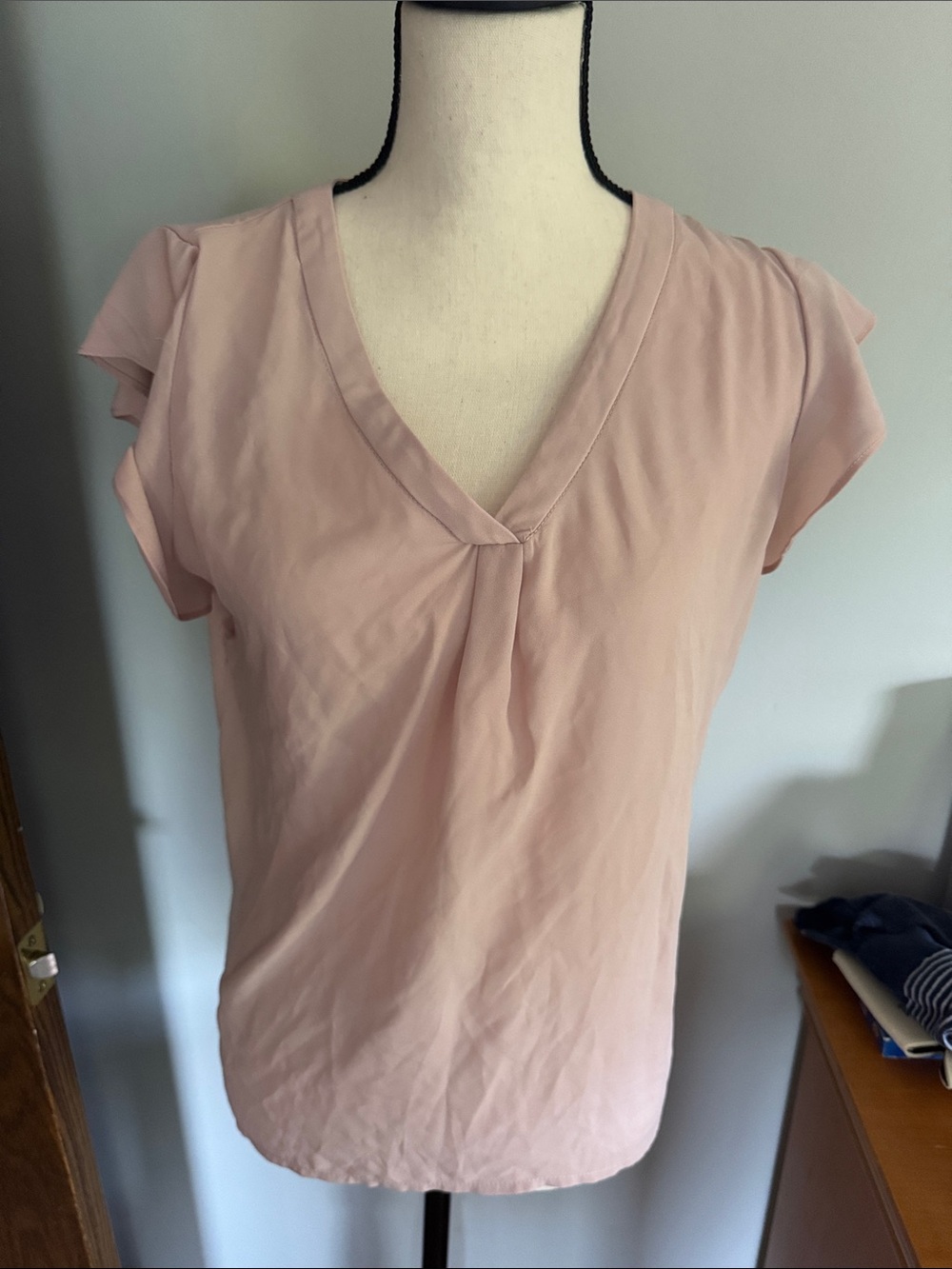 Women's Philosophy V-Neck Flutter Sleeve Top - Blush Pink-SZ S